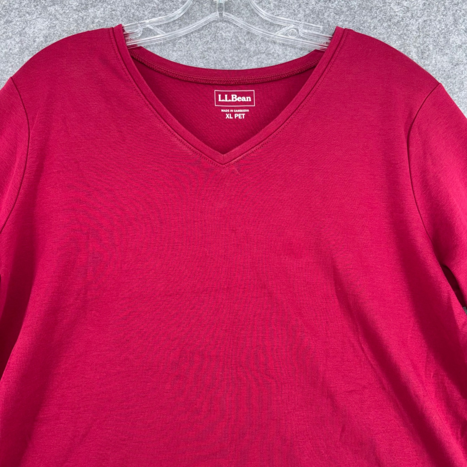 Ll Bean Womens Xl Petite Red V-Neck 3/4 Sleeve 100% Cotton Tee Shirt 287830